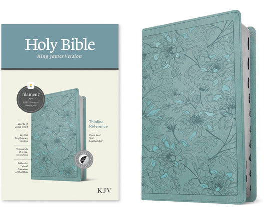 KJV Thinline Reference Bible, Filament Edition, Floral Teal - Re-vived