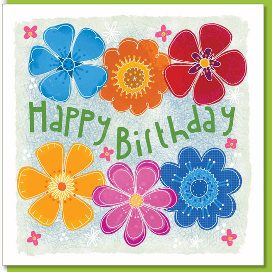 Colourful Birthday Flowers Greetings Card - Re-vived