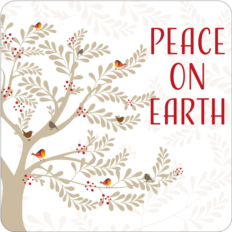 Peace on Earth Cork Christmas Coaster - Re-vived