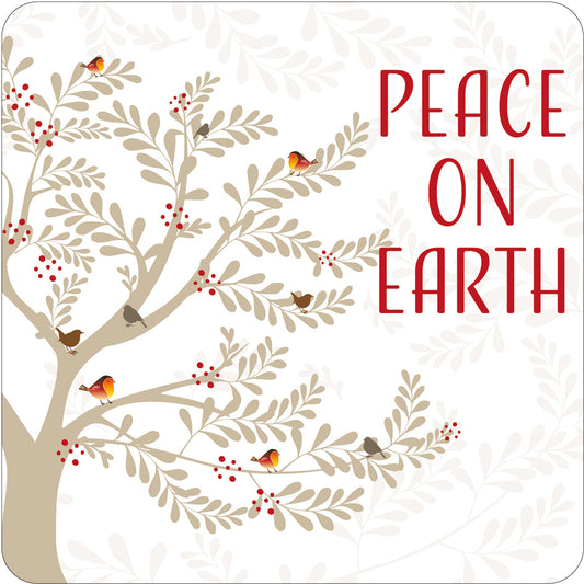 Peace on Earth Cork Christmas Coaster - Re-vived