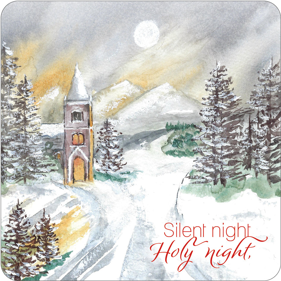 Snowy Church Cork Christmas Coaster - Re-vived