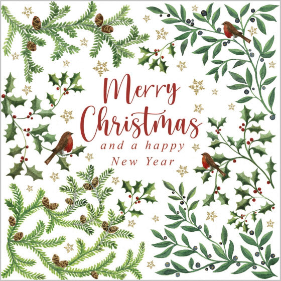 Christmas Cards: Winter Foliage/Robins (Pack of 4) - Re-vived