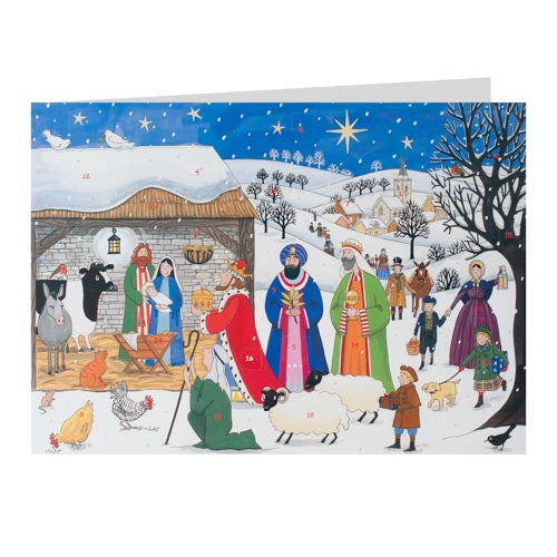 Advent Calendar Card Jesus is Born Visitors Gather - Re-vived