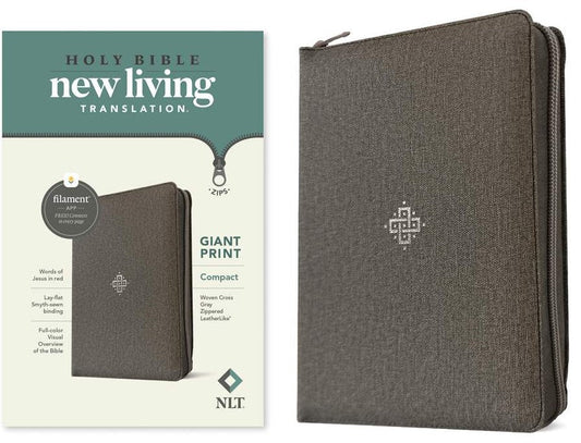 NLT Compact Giant Print Zipper Bible, Filament Edition, Grey - Re-vived
