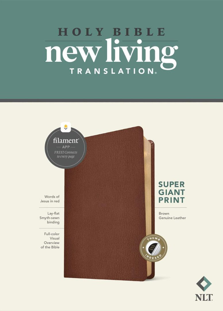 NLT Super Giant Print Bible Filament Edition, Brown, Indexed - Re-vived
