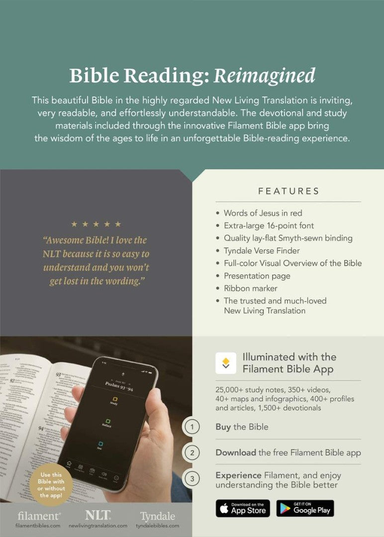 NLT Super Giant Print Bible Filament Edition, Black, Indexed - Re-vived