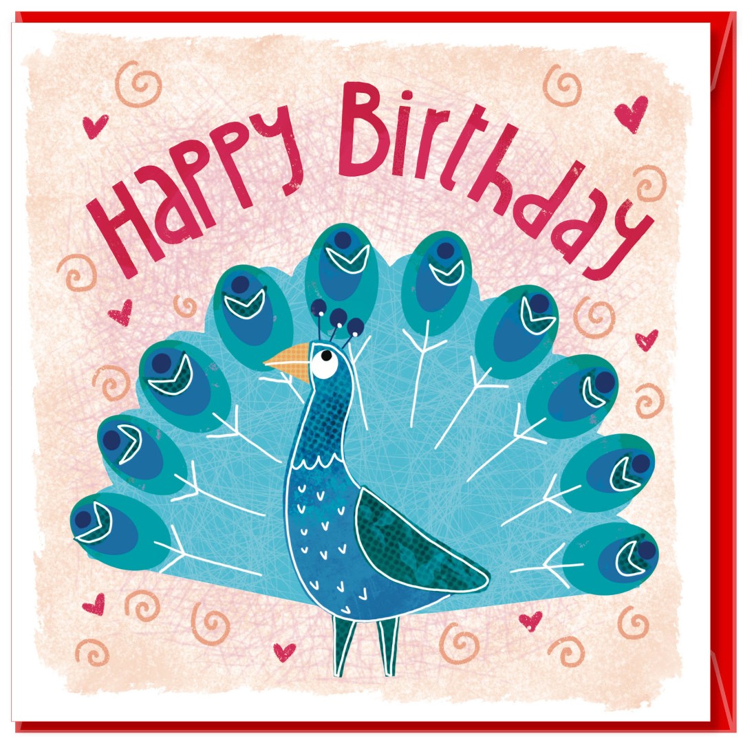 Happy Birthday Peacock Greetings Card - Re-vived