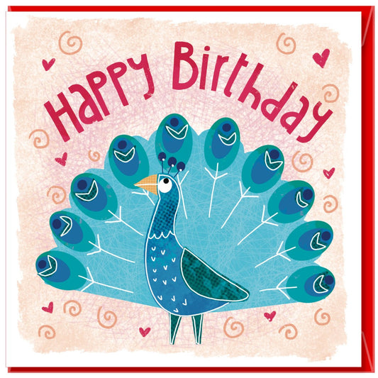 Happy Birthday Peacock Greetings Card - Re-vived