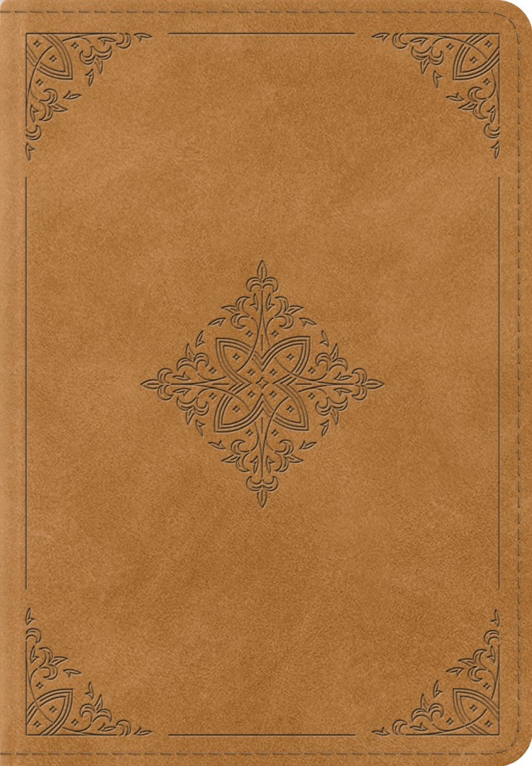 ESV Large Print Bible, Nubuck Caramel, Fleur-De-Lis Design - Re-vived