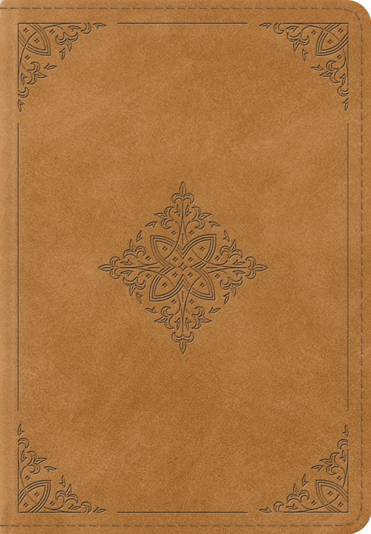ESV Large Print Bible, Nubuck Caramel, Fleur-De-Lis Design - Re-vived