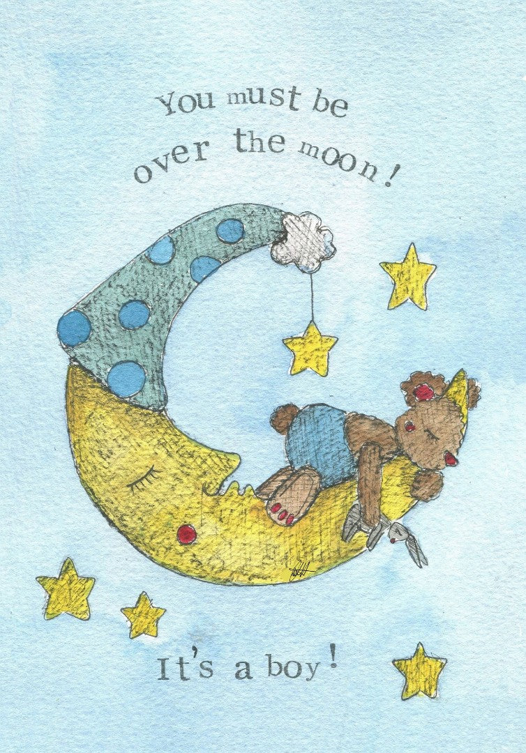 New Baby Card Over the Moon Single Card - Re-vived