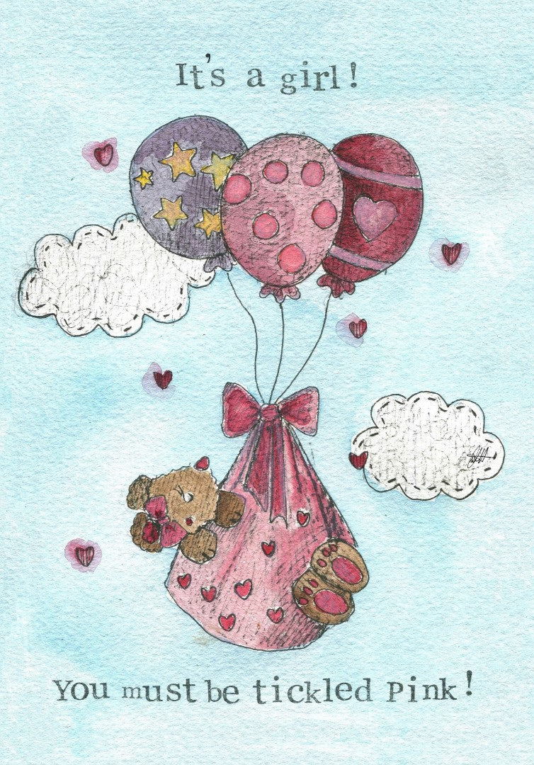 New Baby Card Tickled Pink Single Card - Re-vived