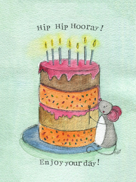 Birthday Card  Hip Hip Hooray Single Card - Re-vived