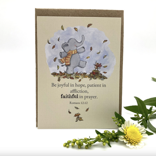 Be Joyful In Hope Patient In Affliction Elephant Prayer Card - Re-vived