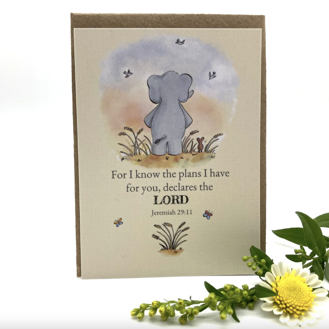 For I Know The Plans I Have For You Elephant Prayer Card - Re-vived