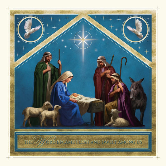 Compassion Charity Christmas Cards: Gold Stable (Pack Of 10) - Re-vived