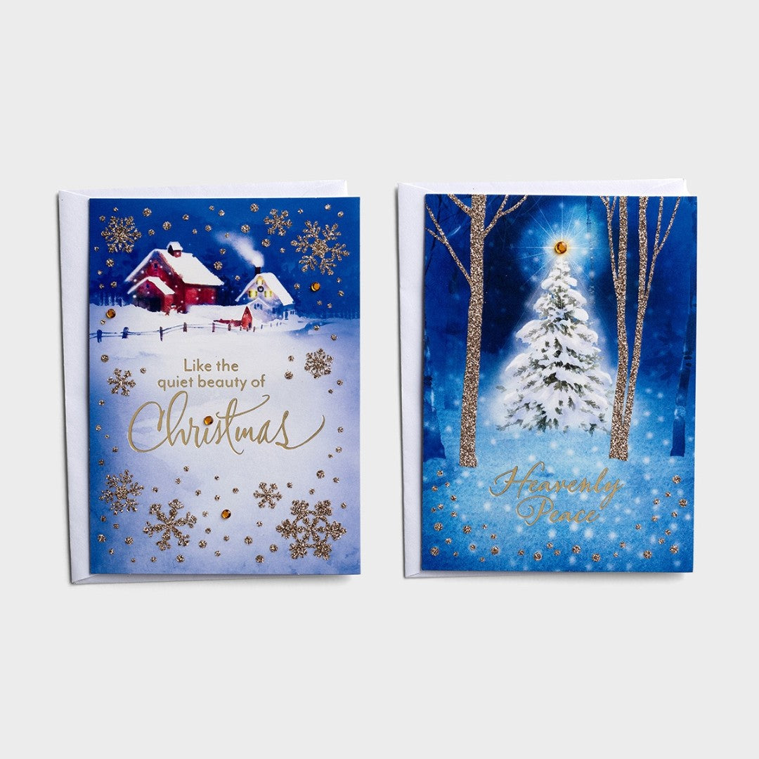 Christmas Boxed Cards: Snowy Scenes - Peace And Love - 2 Designs - Re-vived