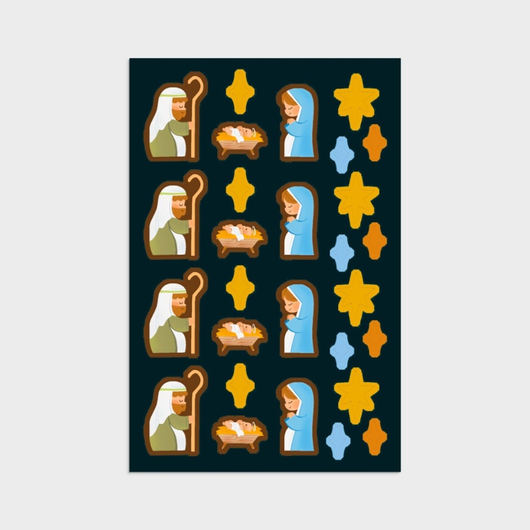 Nativity Sticker Christmas Cards, 8 Christmas Sticker Sheets - Re-vived