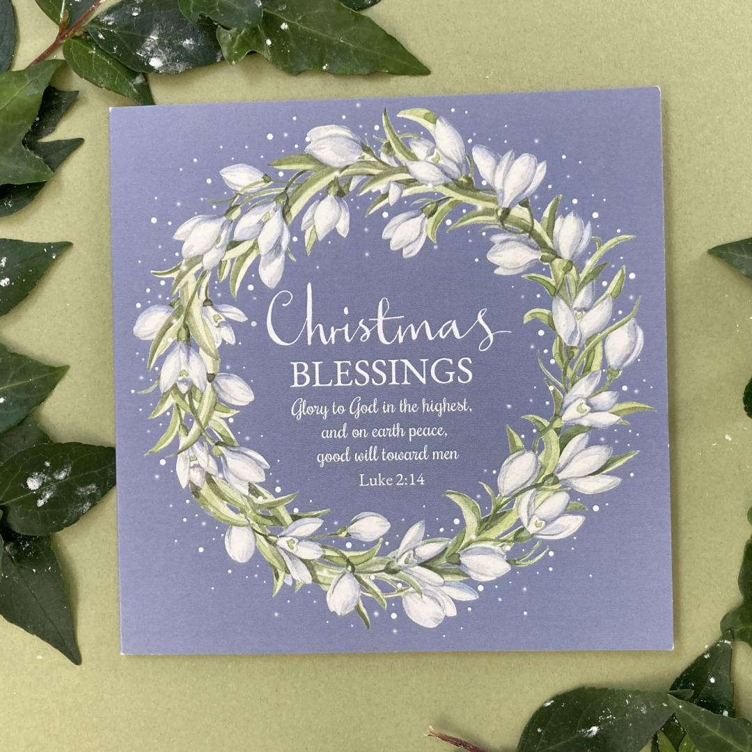 Snowdrop Wreath (Blank Inside) Christmas Cards (Pack of 5) - Re-vived