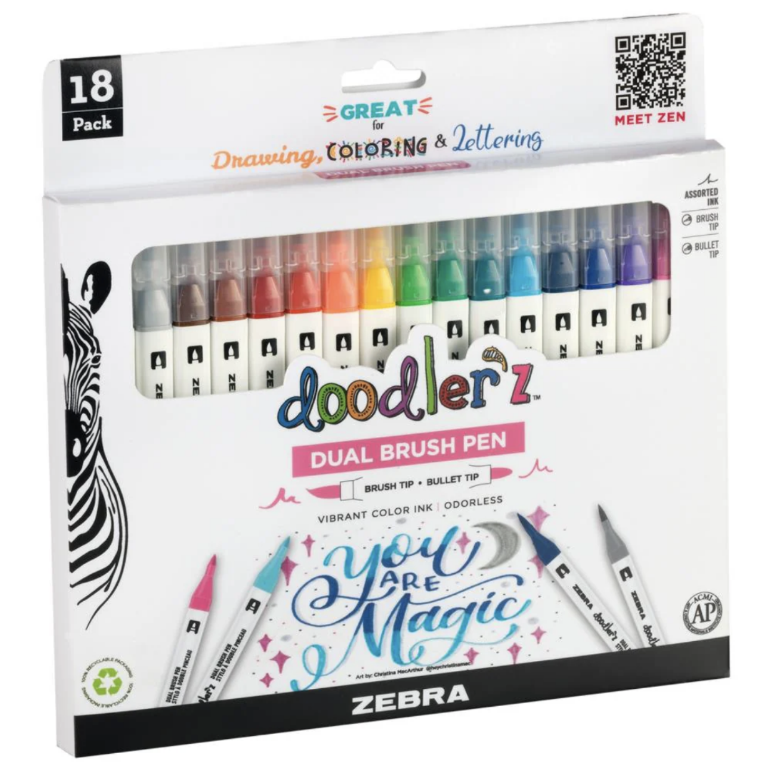 Doodler'z Dual Brush Pen Set (Set of 18) - Re-vived