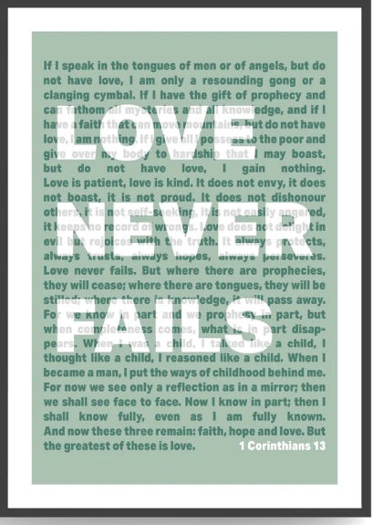 Love Never Fails - 1 Corinthians 13 - A3 Print - Green - Re-vived