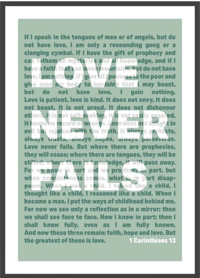 Love Never Fails - 1 Corinthians 13 - A4 Print - Green - Re-vived