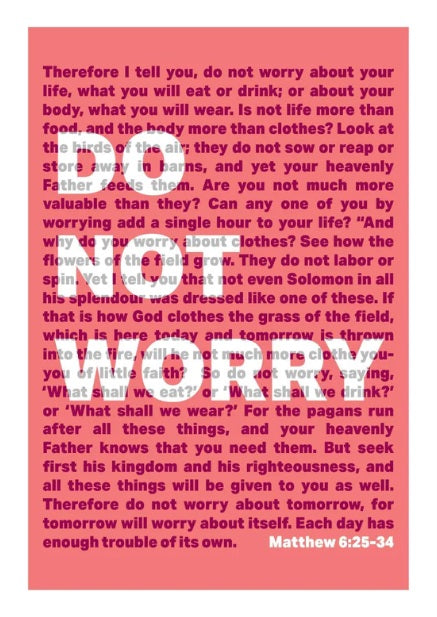Do Not Worry - Matthew 6 - A4 Print - Coral - Re-vived