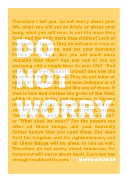 Do Not Worry - Matthew 6 - A4 Print - Yellow - Re-vived