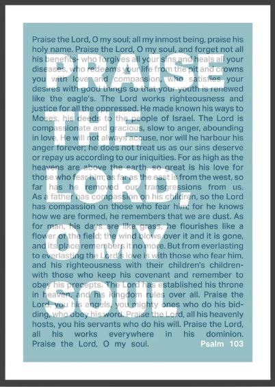 Praise The Lord, O My Soul - Psalm 103 - A3 Print - Blue - Re-vived