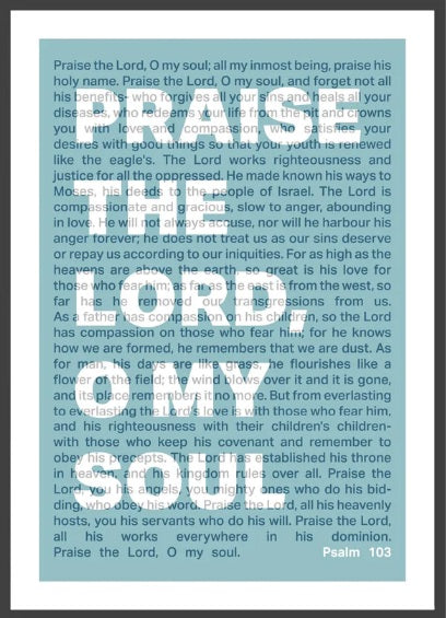 Praise The Lord, O My Soul - Psalm 103 - A4 Print - Blue - Re-vived