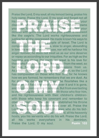 Praise The Lord, O My Soul - Psalm 103 - A4 Print - Green - Re-vived