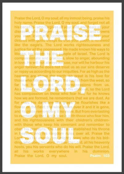 Praise The Lord, O My Soul - Psalm 103 - A4 Print - Yellow - Re-vived