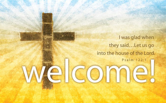 Welcome - Cross & Sunrays Pew Cards -  3"" X 5"" - Re-vived