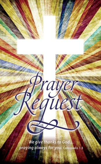 Prayer Request - Cross Pew Cards -  3"" X 5"" - Re-vived