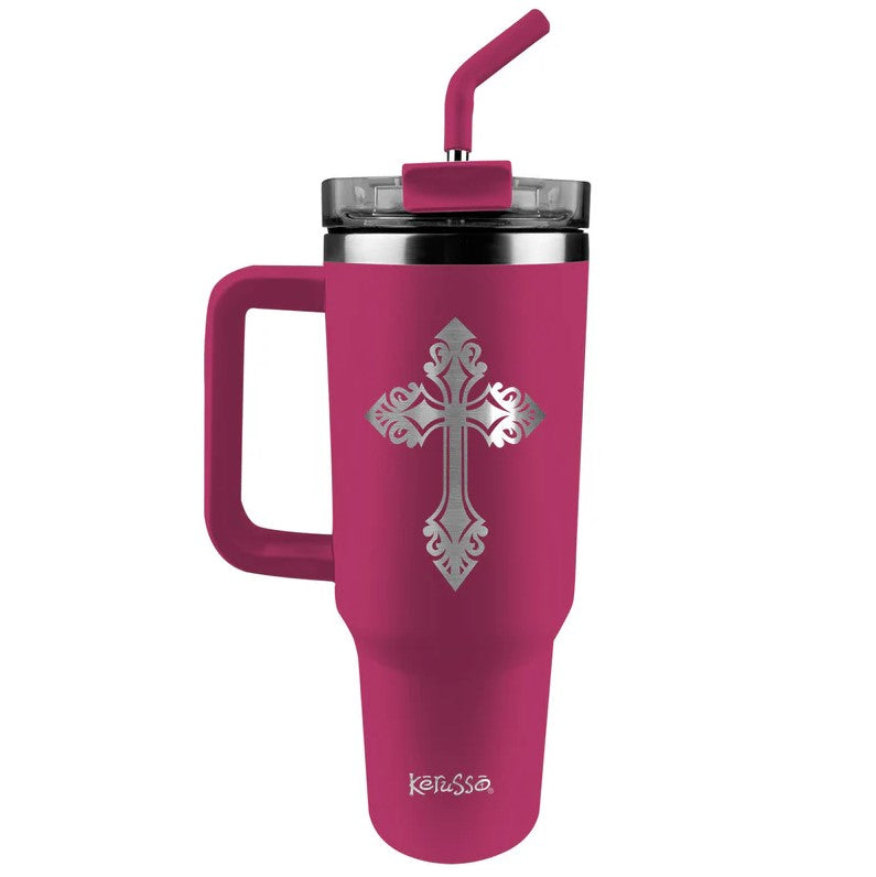 Filigree Cross - 40oz Mug with Straw - Re-vived