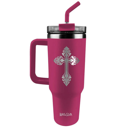 Filigree Cross - 40oz Mug with Straw - Re-vived