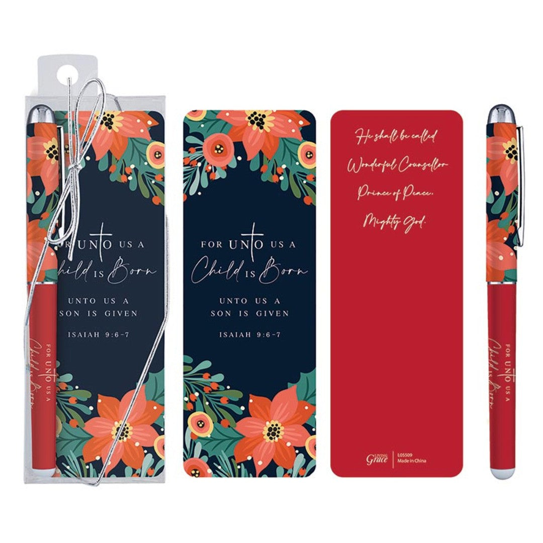 For Unto Us A Child Is Born Gift Pen With Bookmark - Re-vived
