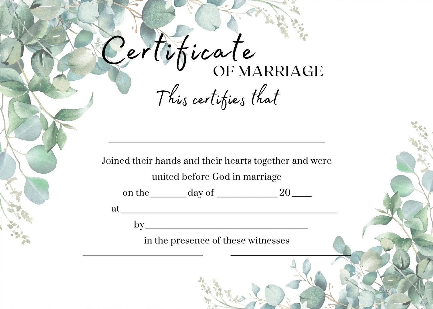 Eucalyptus Marriage Certificate (pack of 10) - Re-vived