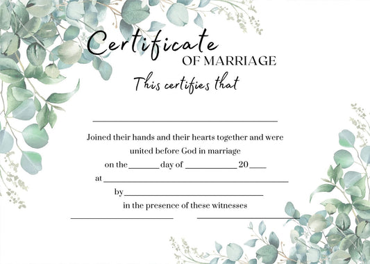 Eucalyptus Marriage Certificate (pack of 10) - Re-vived