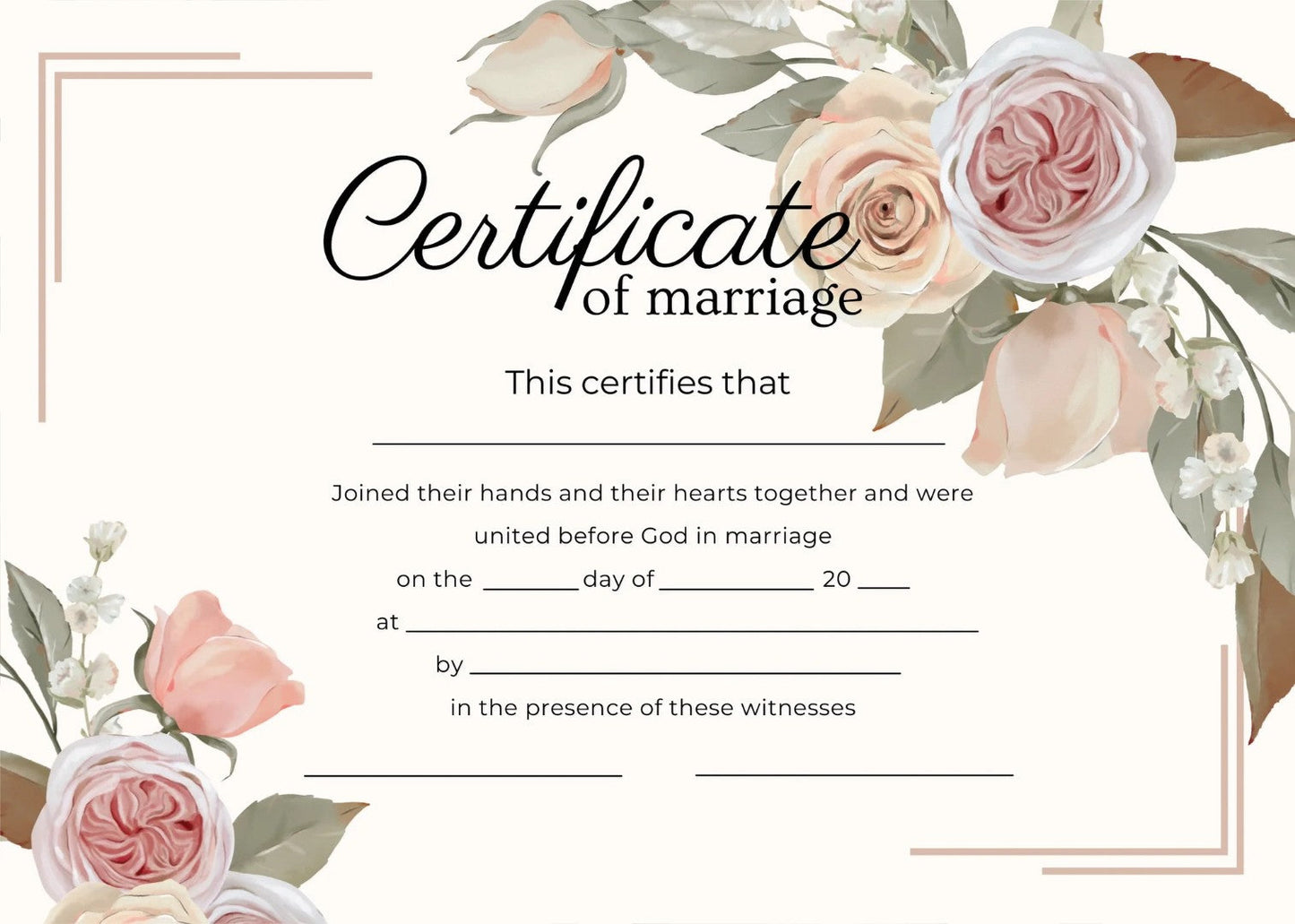 Roses Marriage Certificate (pack of 10) - Re-vived