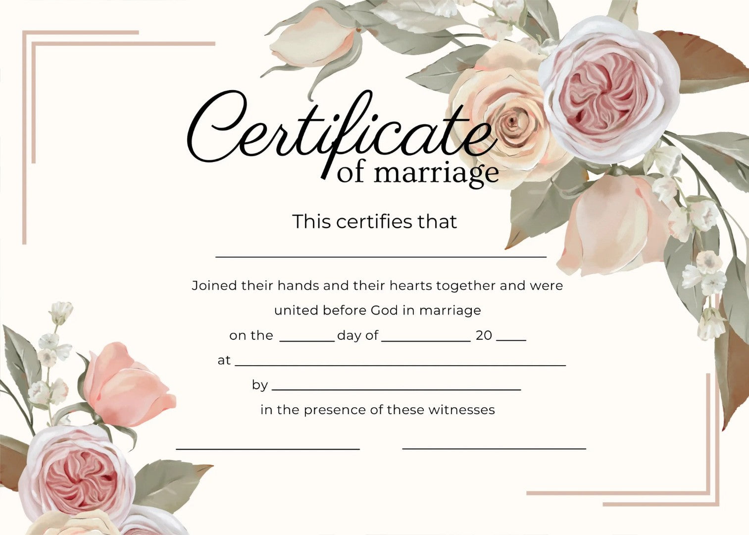 Roses Marriage Certificate (pack of 10) - Re-vived