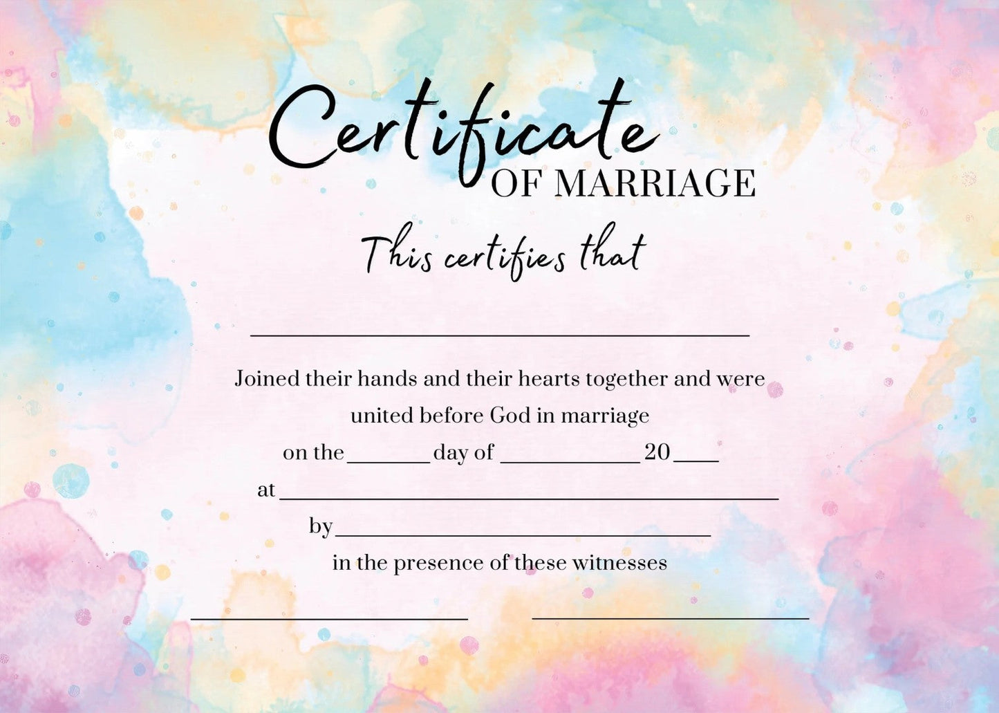 Watercolour Rainbow Marriage Certificate (pack of 10) - Re-vived