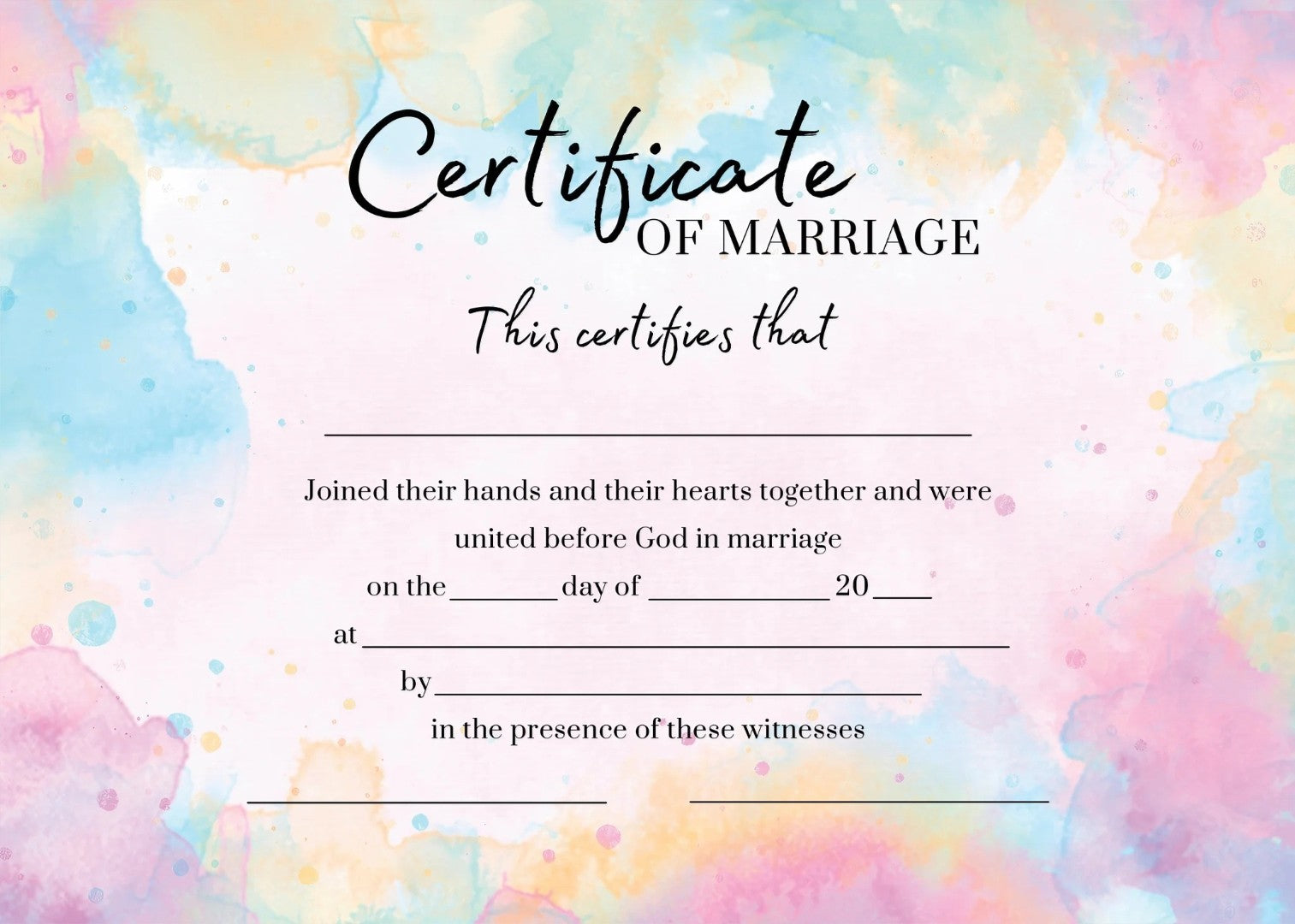 Watercolour Rainbow Marriage Certificate (pack of 10) - Re-vived
