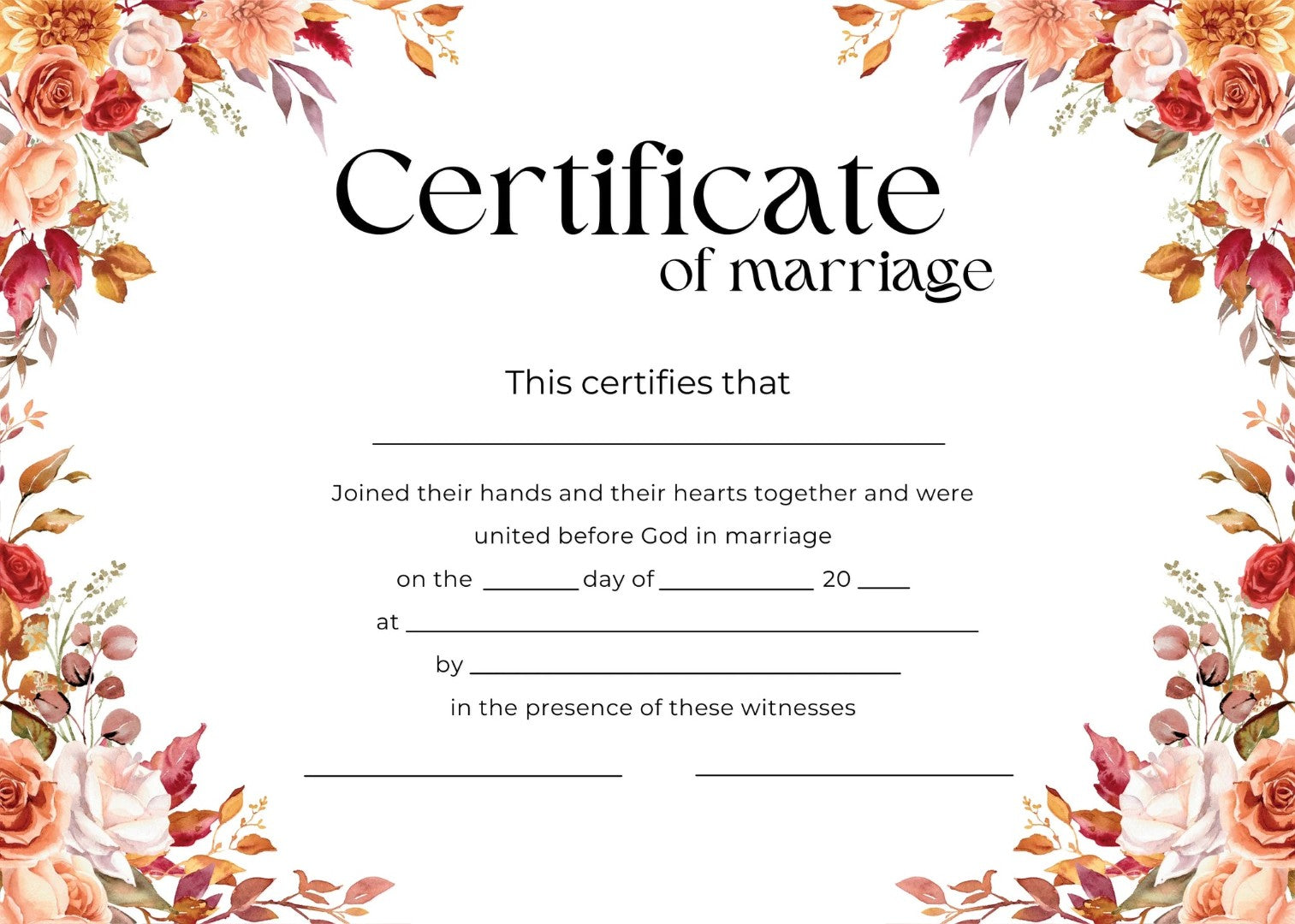 Autumnal Roses Marriage Certificate - Re-vived
