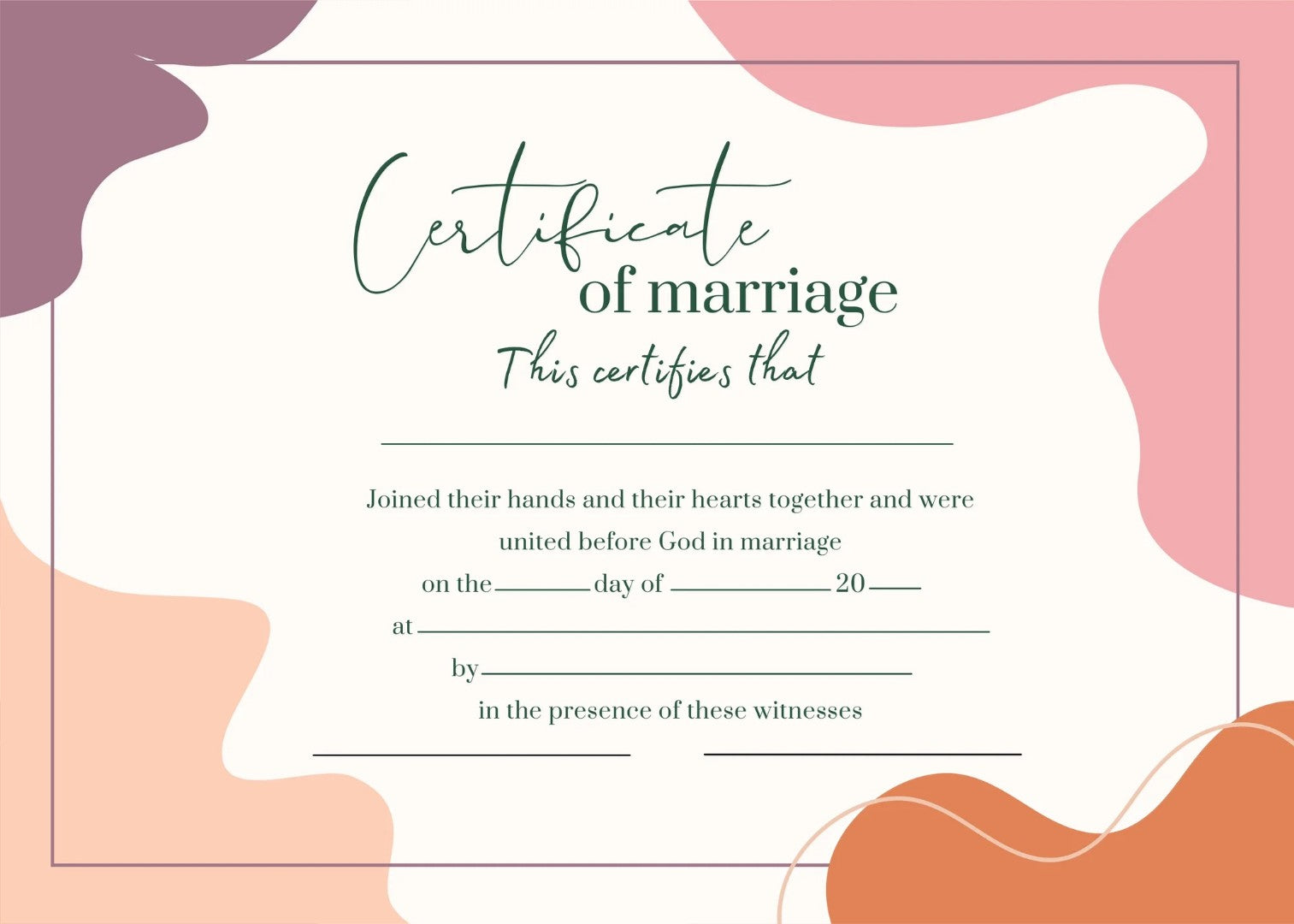 Minimal Colours Marriage Certificate (pack of 10) - Re-vived