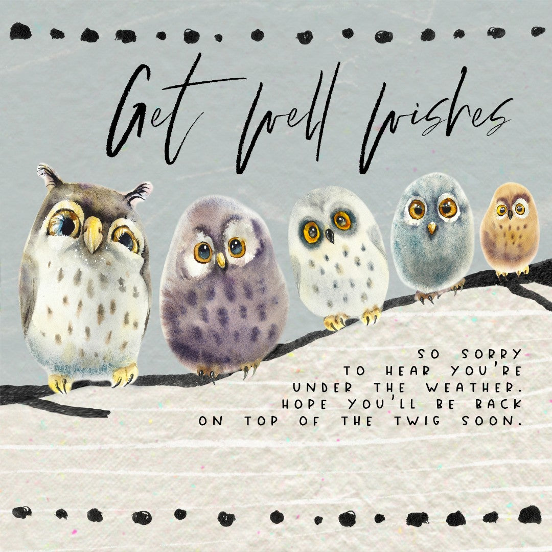 Get Well Wishes Owls - Greeting Card - Re-vived