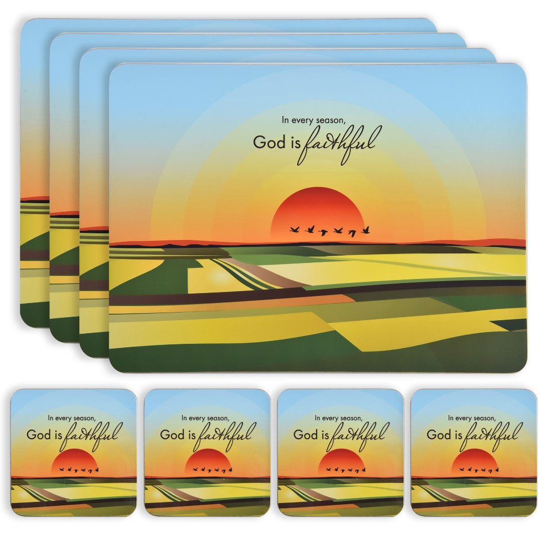 God Is Faithful Set Of 4 Placemats & 4 Coasters In Gift Box - Re-vived