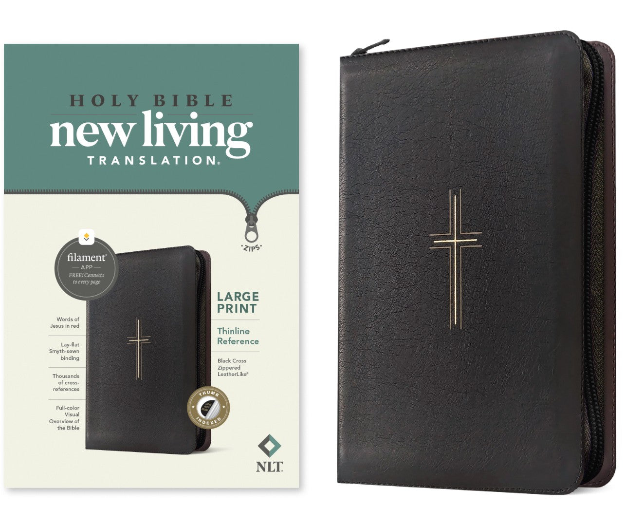 NLT Large Print Thinline Reference Zipper Bible - Re-vived
