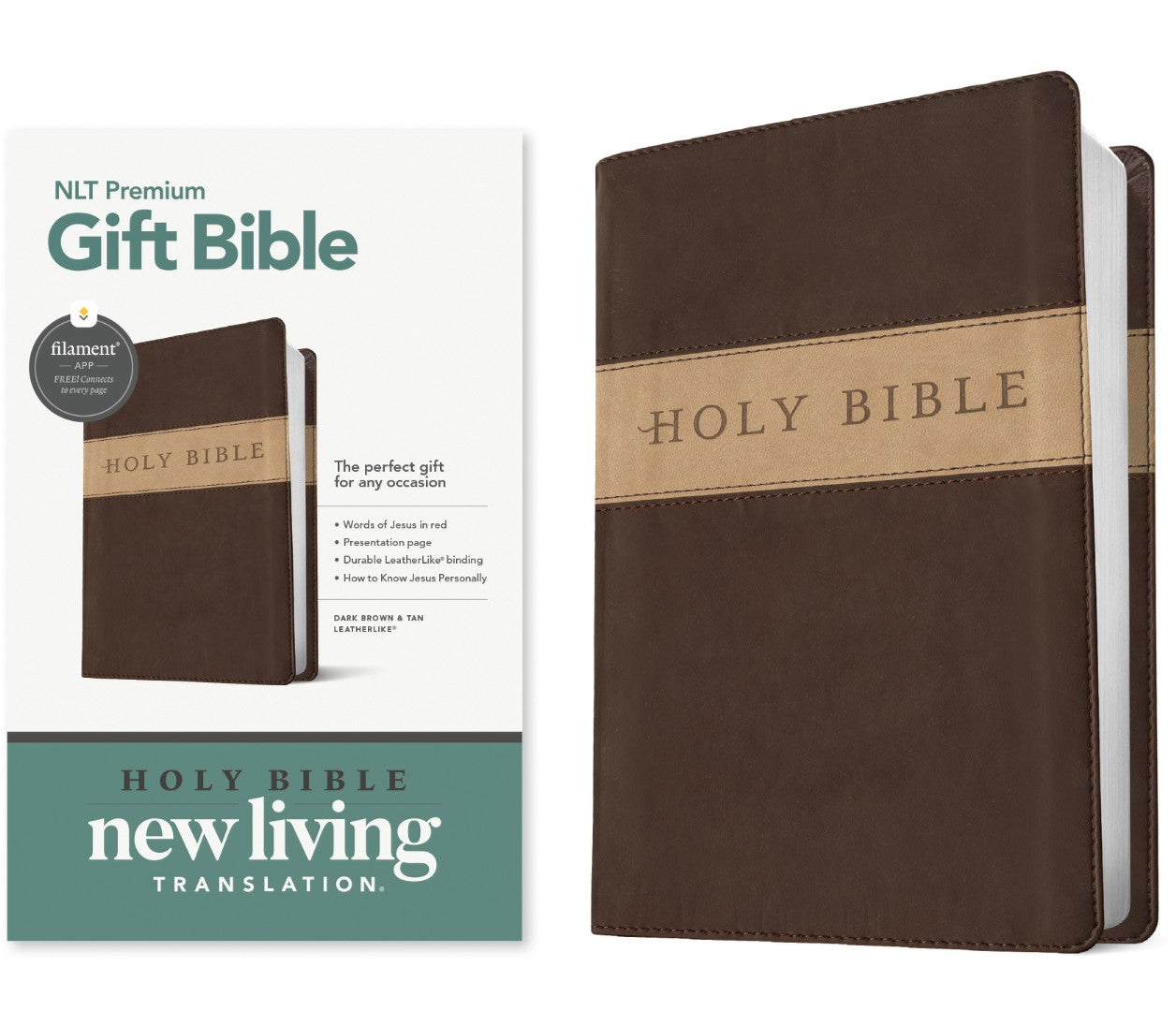 NLT Premium Gift Bible, Filament Enabled, Dark Brown/Tan - Re-vived