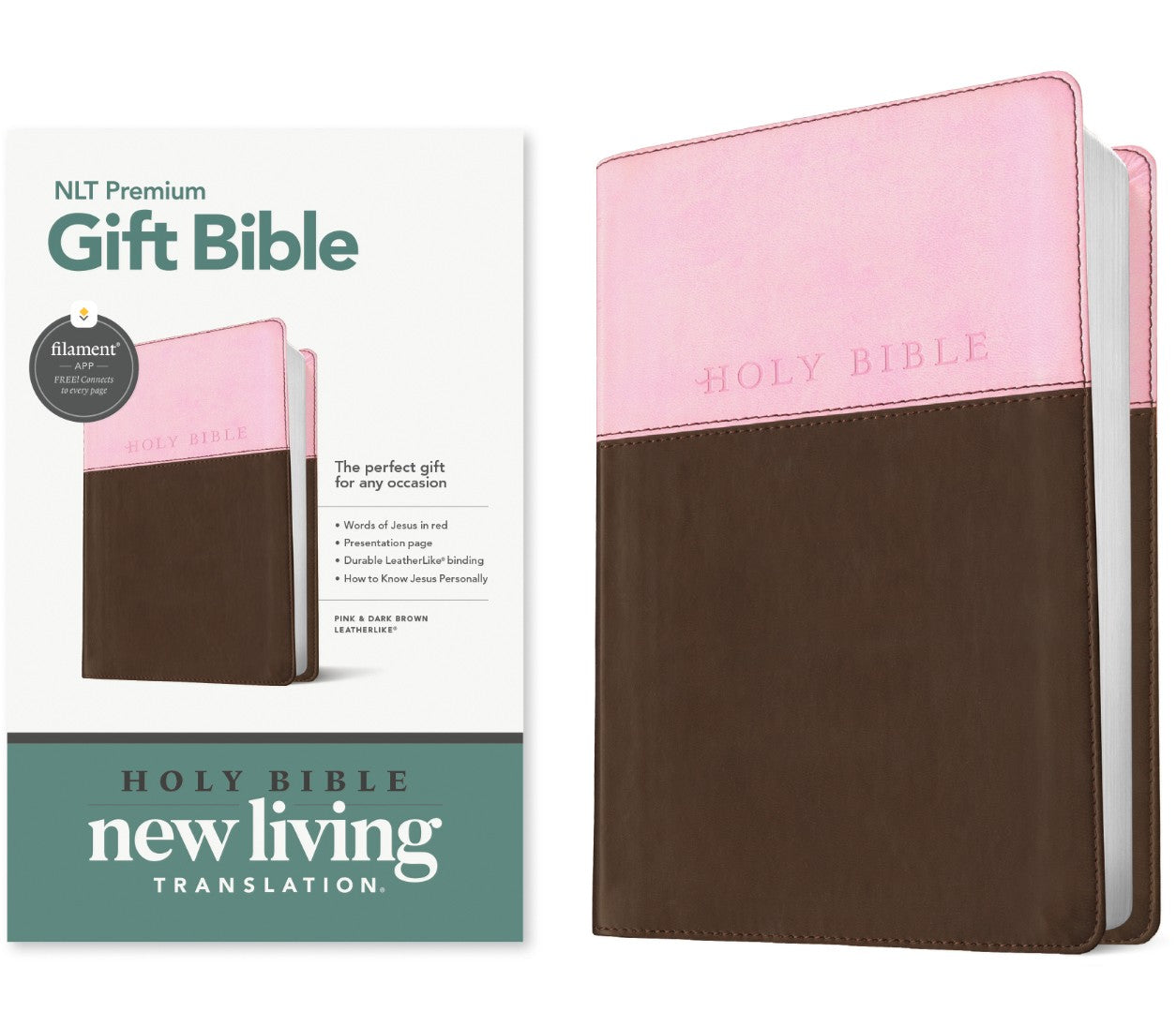 NLT Premium Gift Bible, Filament Enabled, Pink/Dark Brown - Re-vived
